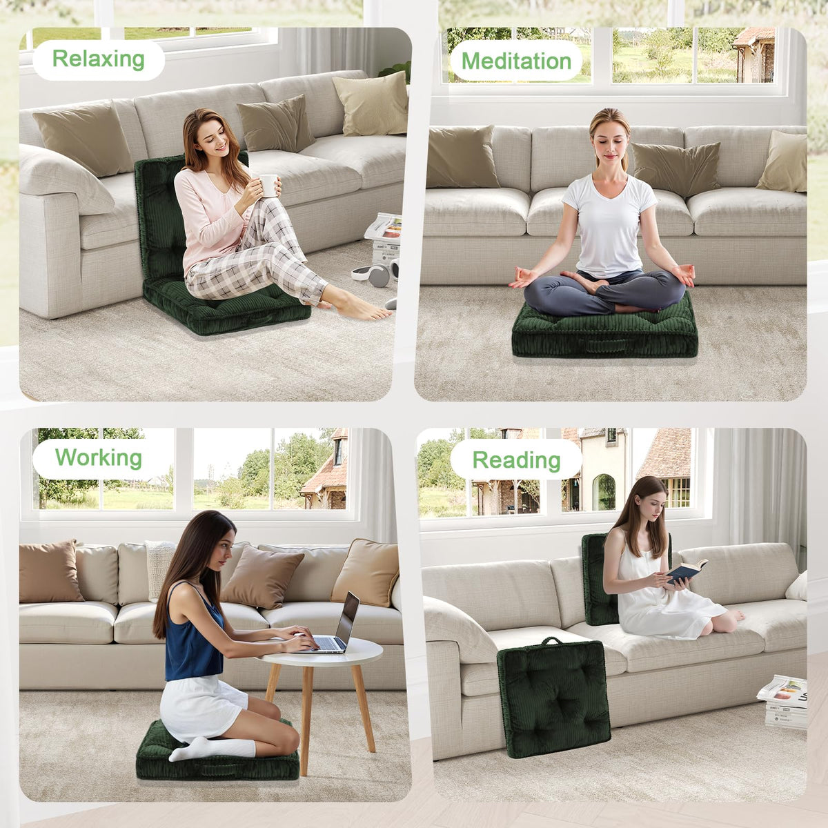 Floor Pillow Set of 2 (Green / 24x24x4 inch)