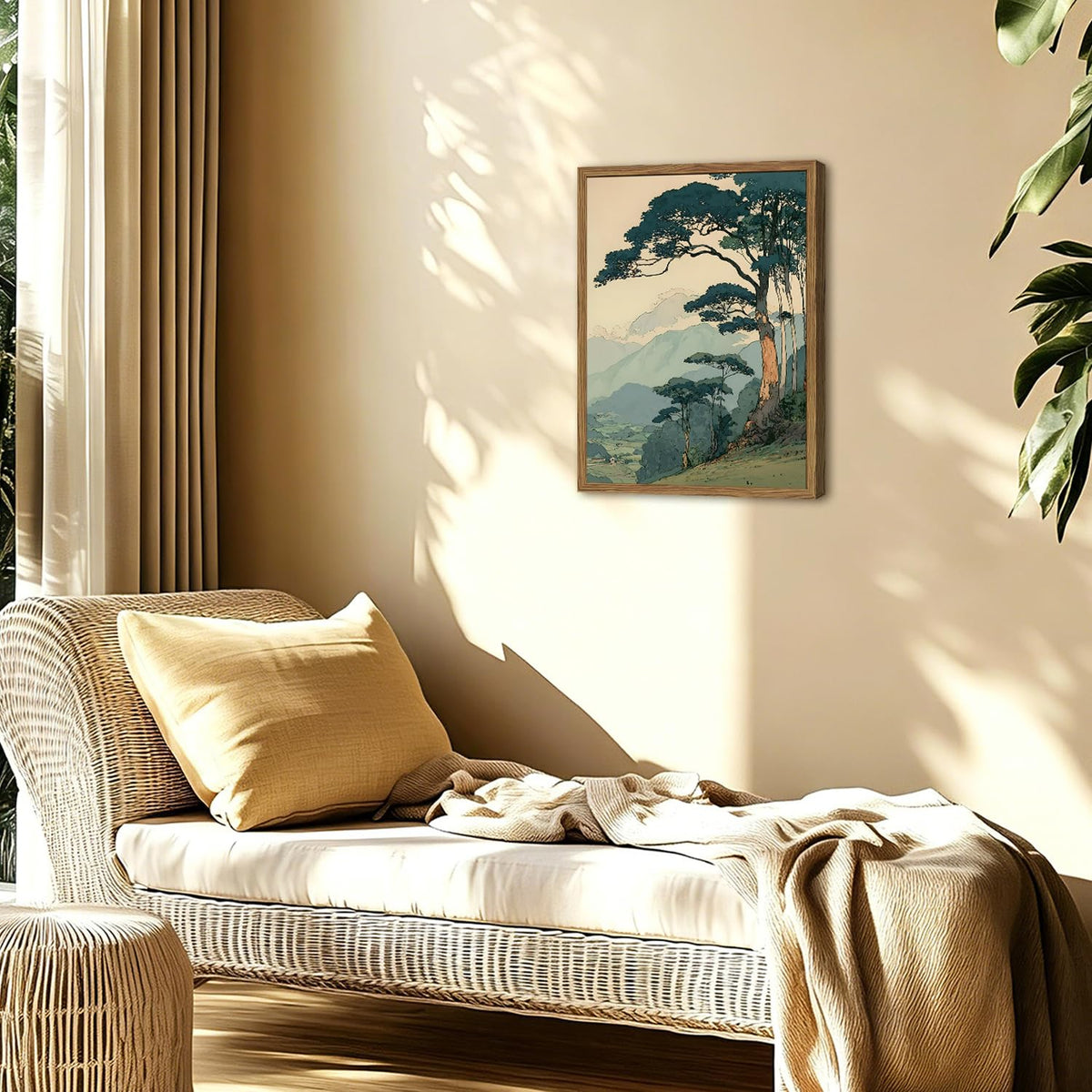 Framed Japanese Zen Landscape Wall Art (Pine Tree / 24"L x 16"W)