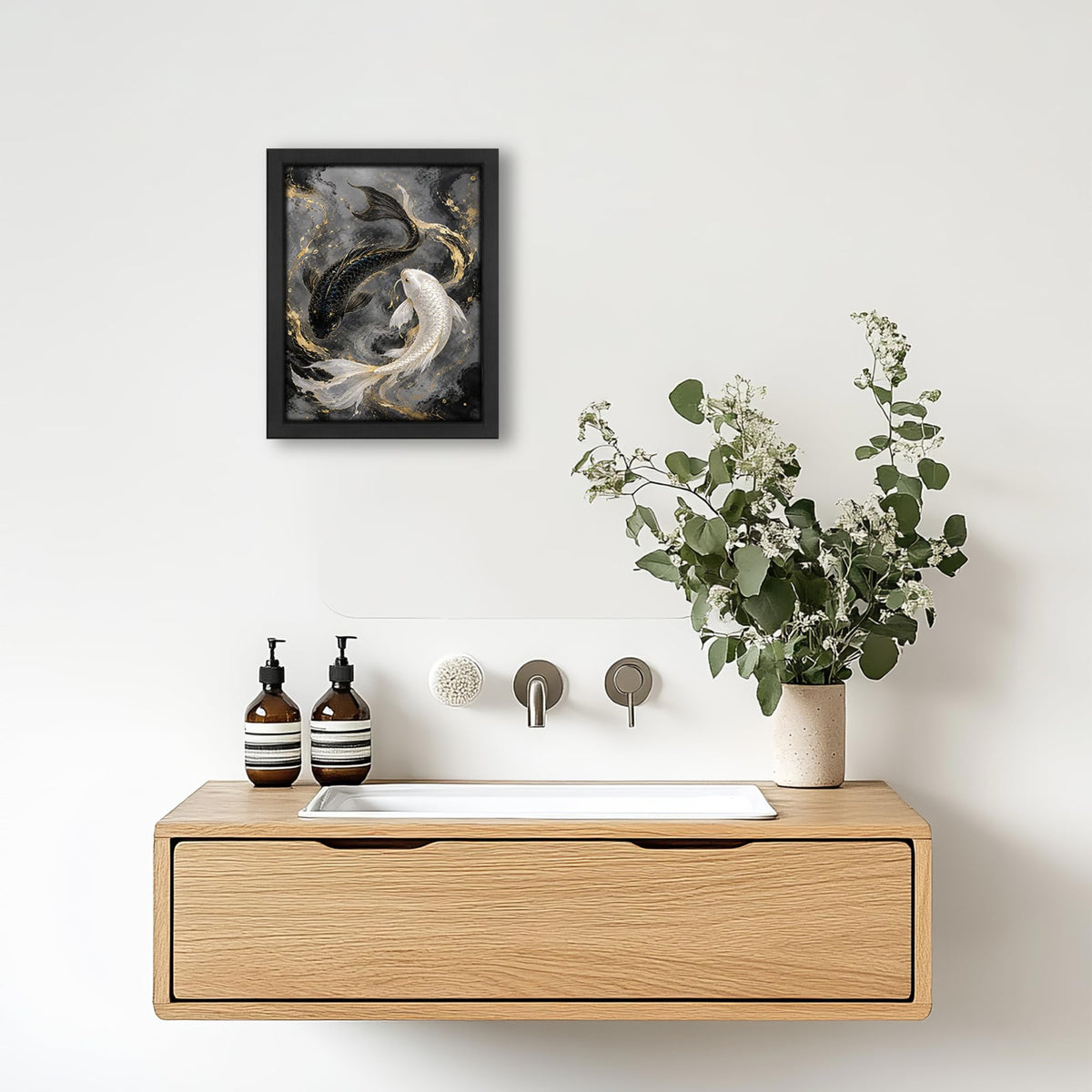 Japanese Koi Fish Decor Wall Art (Wall Art Framed 50 / 24"L x 16"W)