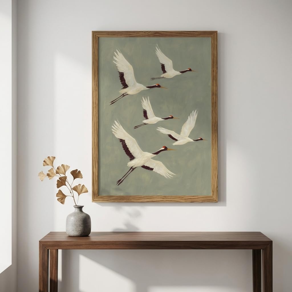 Framed Crane Bird Wall Art (Crowned Crane / 16"L x 24"W)