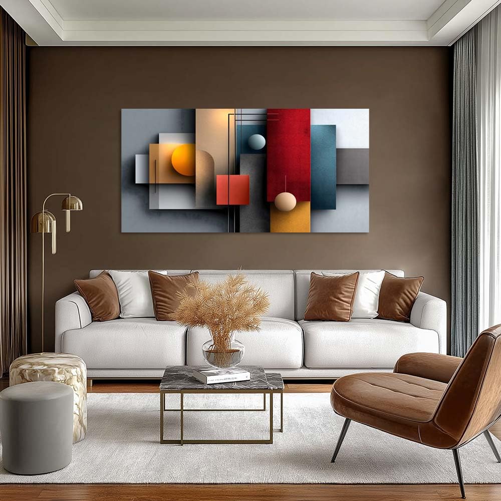 Modern Abstract Geometric Canvas Wall Art Bauhaus Painting Flat Print Gallery Wrapped Colorful Artwork for Living Room Bedroom Bathroom Decor (Abstract / Red Abstract 10 / 46"L x 23"W)