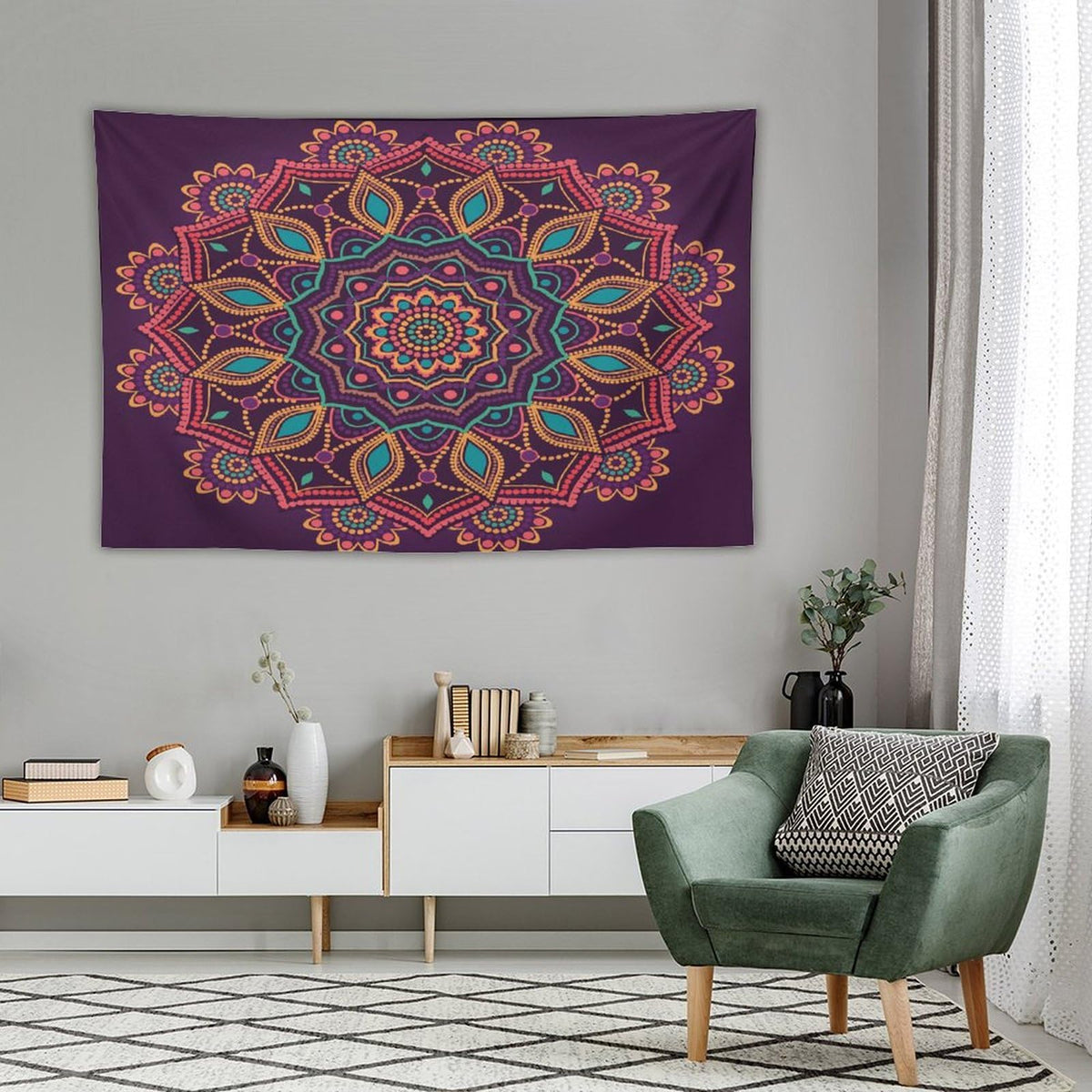 Mandala Tapestry Wall Hanging Indian Hippie Bohemian Art Floral Texture Pattern Tapestries Home Decor for Living Room Bedroom Kitchen Dorm 40"x60" (40"L x 60"W / Mandala-7)
