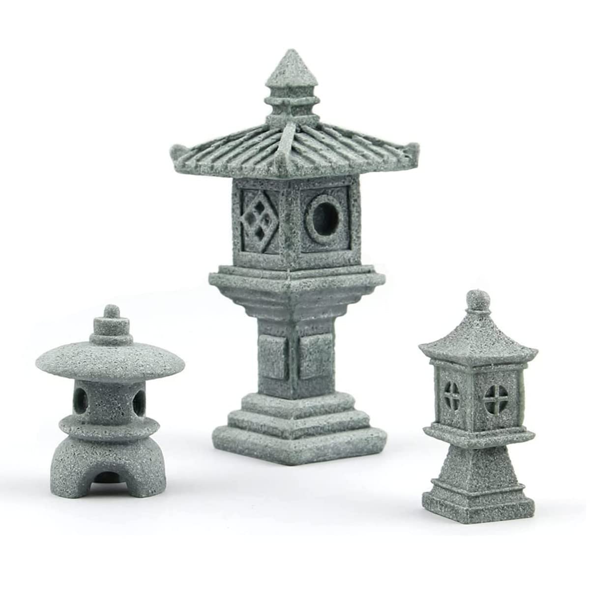 3 PCS Miniature Figurines Stone Pagoda Lantern Garden Statues Tiny Home Kit Meditation Accessories for Zen Garden Home Decor Yard Decorations Outdoor Statues Asian Garden Decor Japanese Gifts