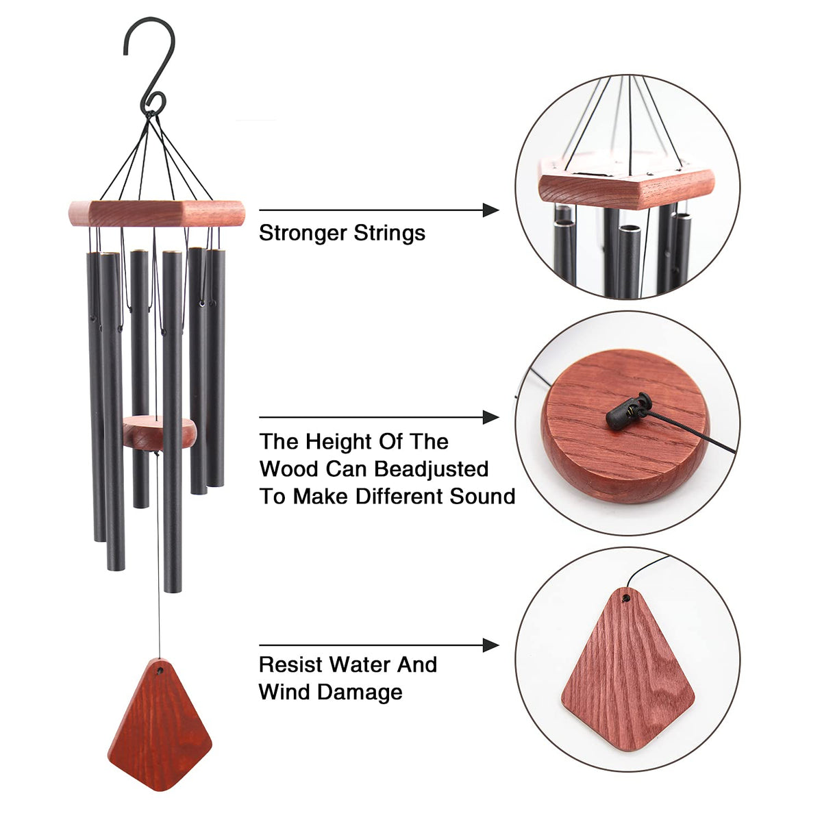 Outdoor Wind Chimes 28 inch Black Garden Patio Gift Patio Porch Home Yard (28"BK)