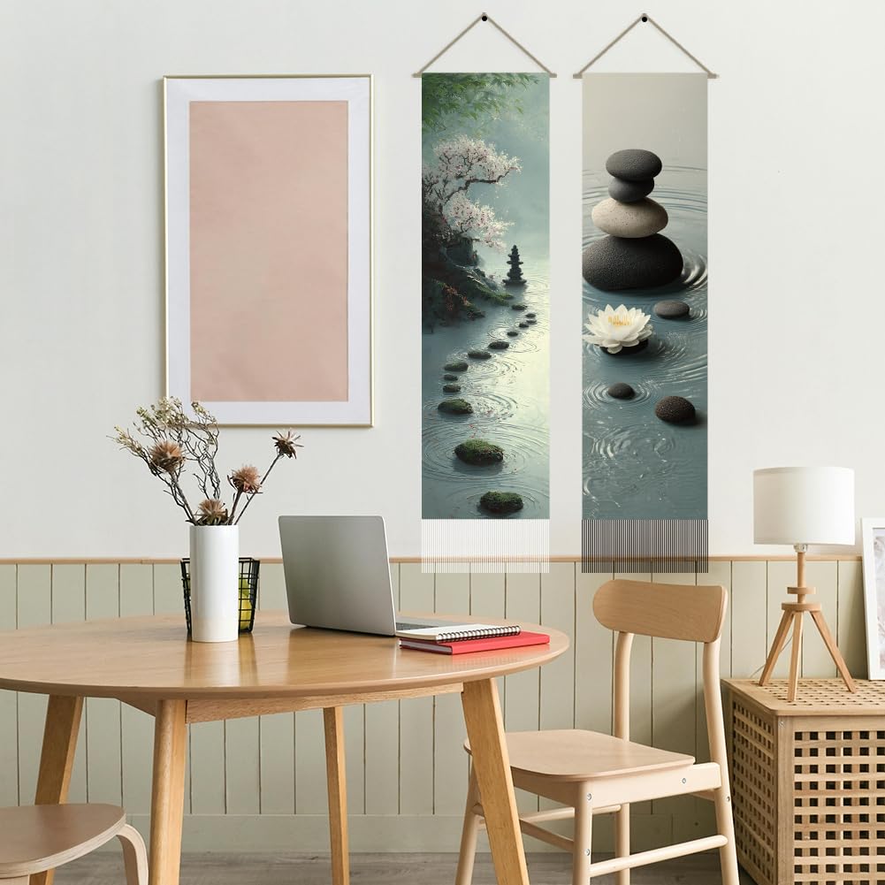 2Pcs Zen Lotus Tapestry (Lake blue-landscape)
