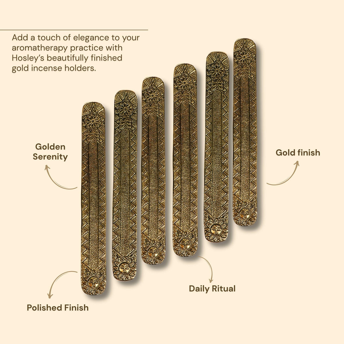 Antique Gold Aluminium Incense Holders. Set of 6 Each 9.5 (Gold / 6 counts)