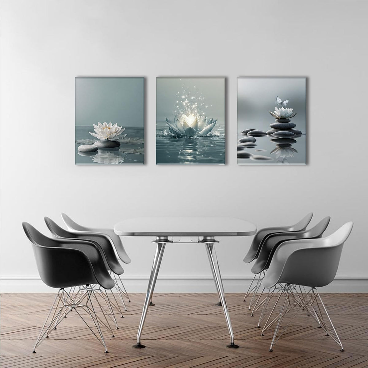 3 Piece Lotus Flower Wall Art Zen Bathroom Wall Decor Spiritual Canvas Art Yoga Room Pictures Meditation Paintings Spa Artwork For Living Room Bedroom (Lotus White / 16x24in)