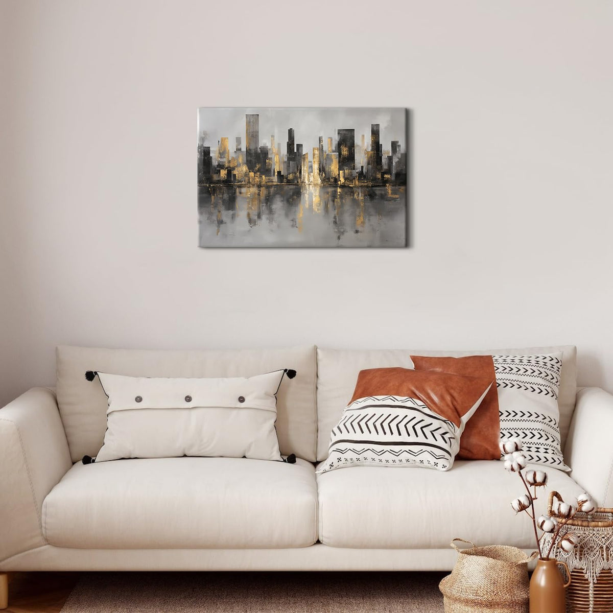 New York City Canvas Wall Art Abstract City Pictures Wall Decor for Living Room Black and Gold NYC Cityscape Prints Paintings Skyline Landscape Artwork for Bedroom Office Home Decorations 16x24" (24"L x 16"W / New York)