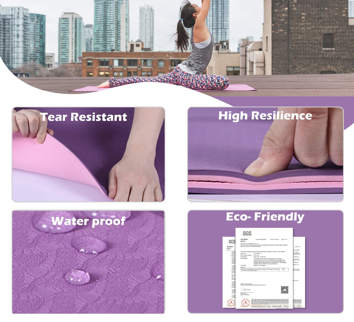 Yoga Mat Non Slip (72"x24" / Orchid & Pink)