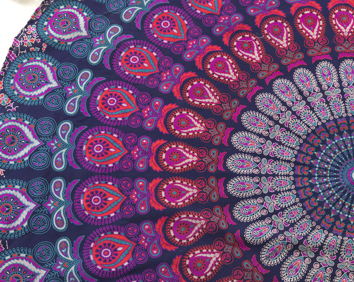 Round Tapestry with Tassel Wall Hanging Ombre Hippie Mandala Bohemian Hippy Intricate Indian Tapestries Tablecloth 70 Inches (Blue Multicolor / 70"L x 70"W)