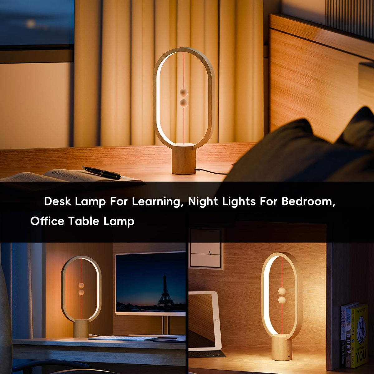 Table Lamp for Bedroom (Dark Wood -15.7")
