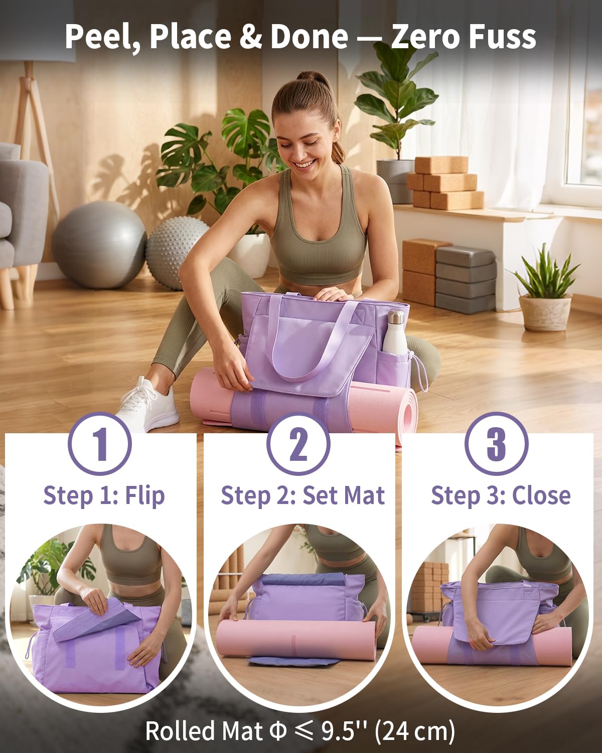 Yoga Mat Bag Tote Gym Bags Water Resistant Yoga Mat Bag Carrier (Purple)