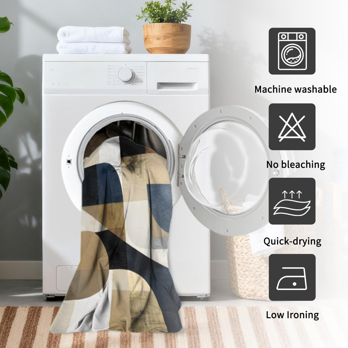 Modern Abstract Shower Curtain with Hooks (Artistic Geometric)
