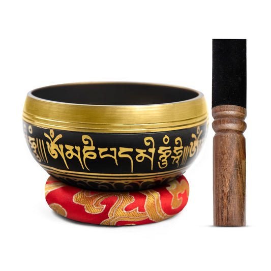 Tibetan Singing Bowl Set Brass (Black & Red)