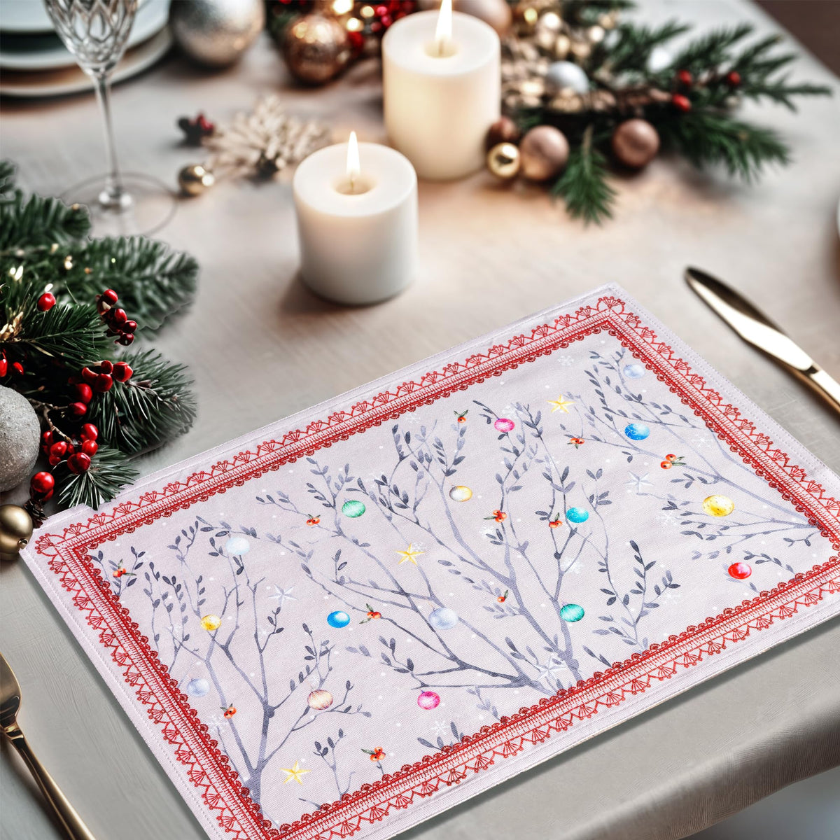 Placemats Set of 4 Reusable 100% Cotton (023 - Fairy Christmas / 13" X 19" (Pack of 4))