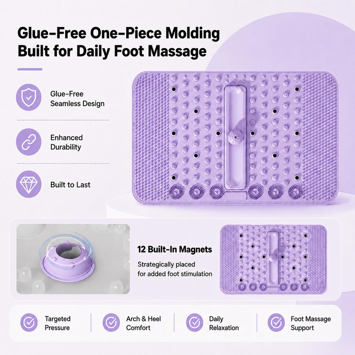 Soft TPR Extra Large Acupressure Foot Massage Mat With Removable Ball (Purple)