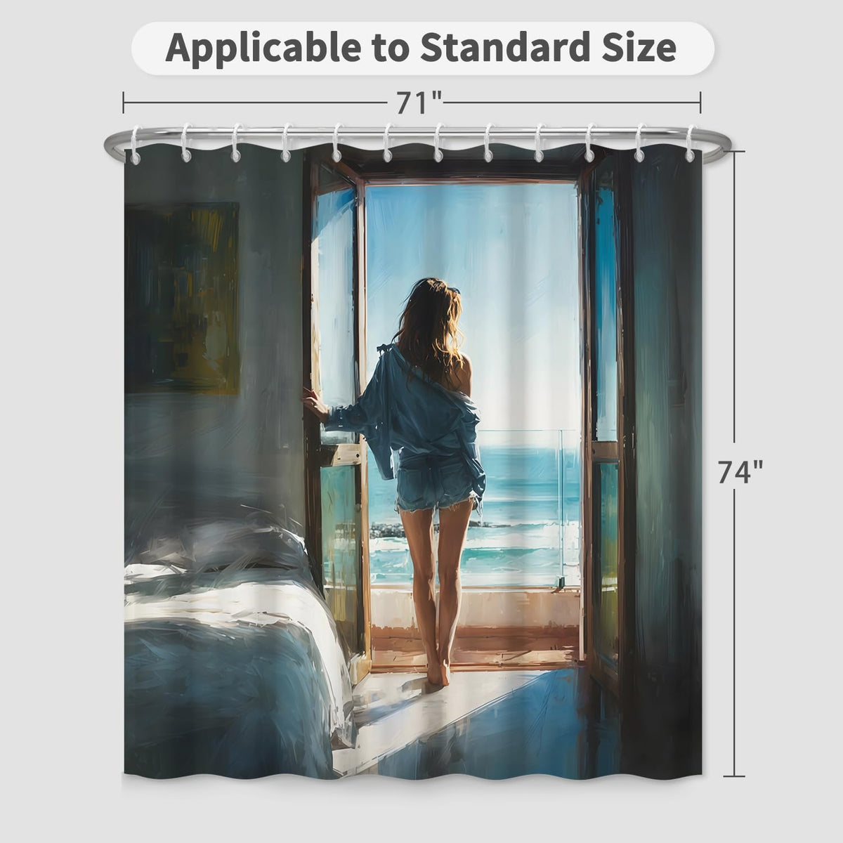 Modern Watercolor Shower Curtain with Hooks (Blue)