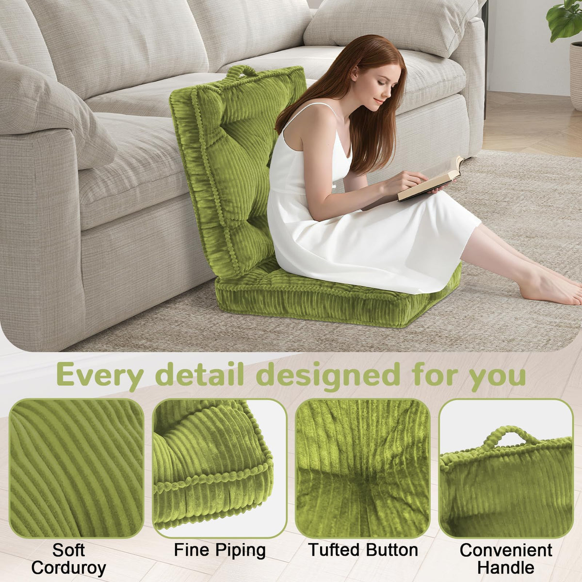 Meditation Floor Cushion (Light Green / 24x24x4 inch)