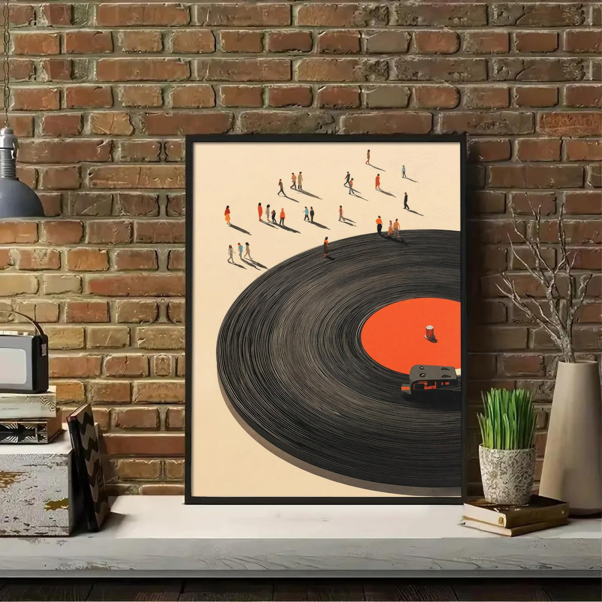 Black Framed Vinyl Record Canvas Wall Art Vintage Music Poster Print (Vintage Vinyl Record / 16"L x 12"W)