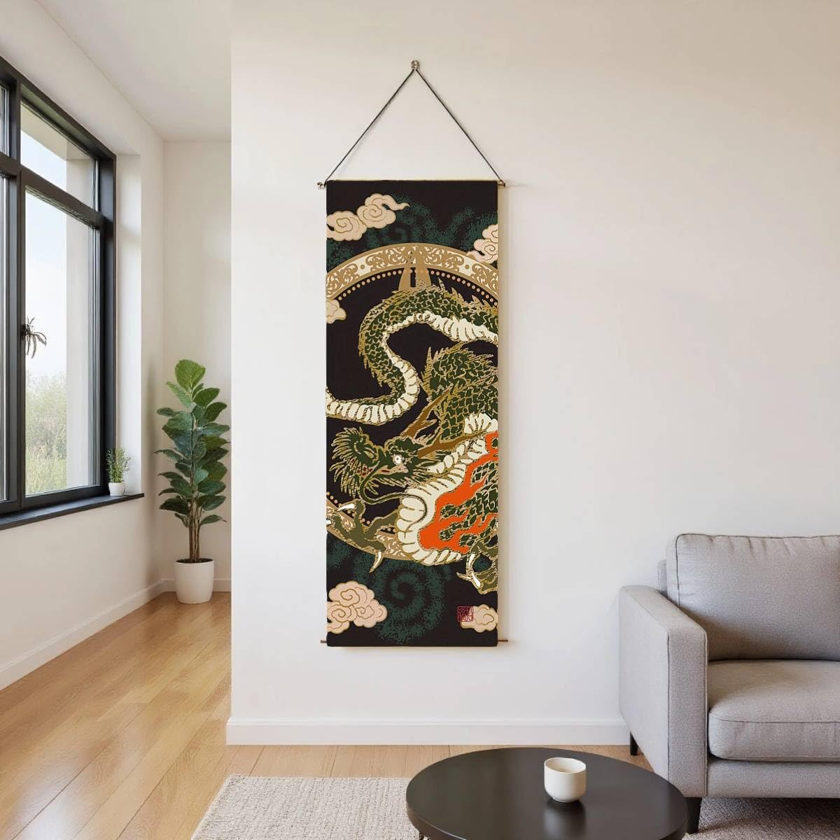japanese scroll wall art Decorations Thin Tapestry asian wall art hanging scroll for Living Room (Dragon)