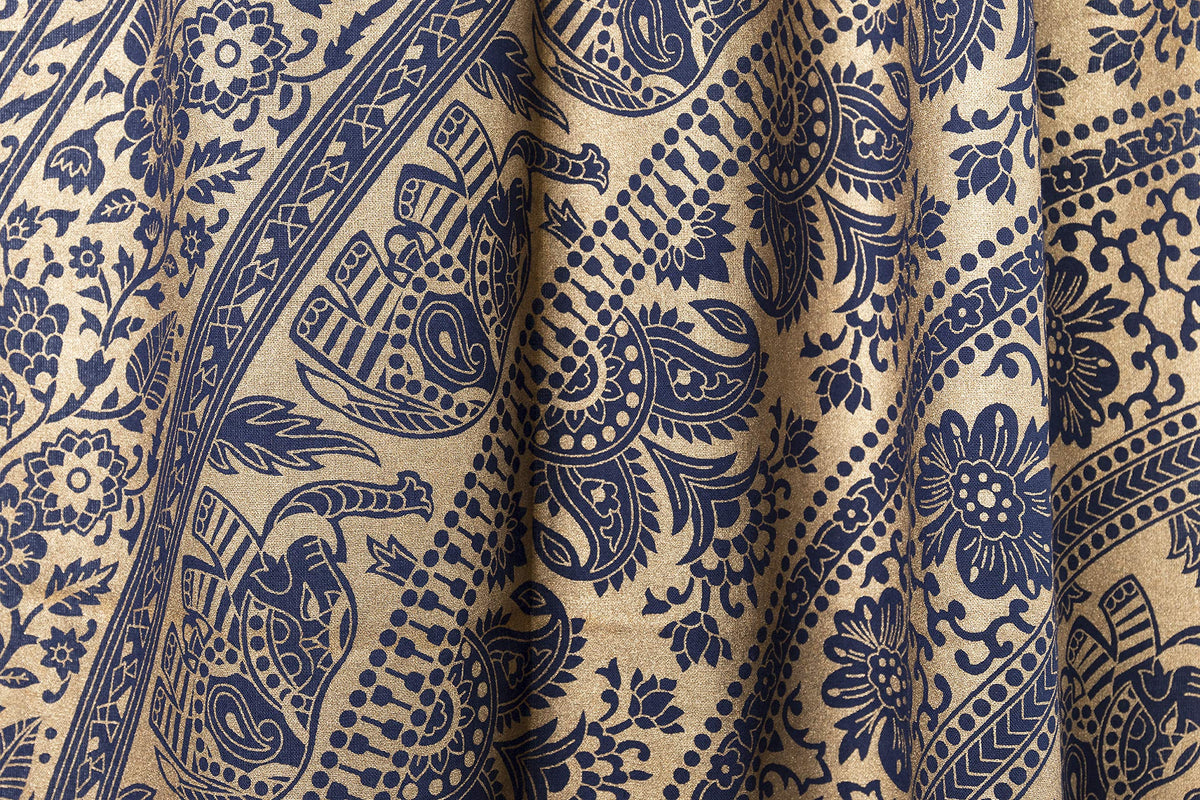 Indian Hippie Bohemian Beautiful Elephant Mandala Curtain Panels Blue and Gold (38"W x 83"L (Pack of 2) / Blue and Gold)