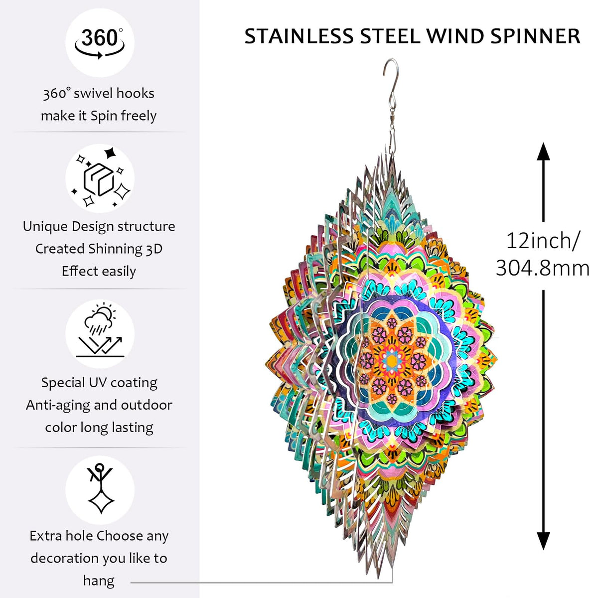 Wind Spinners Outdoor Mandala Lucky Clover (12in / 009-6purple Mandala Lucky Clover)