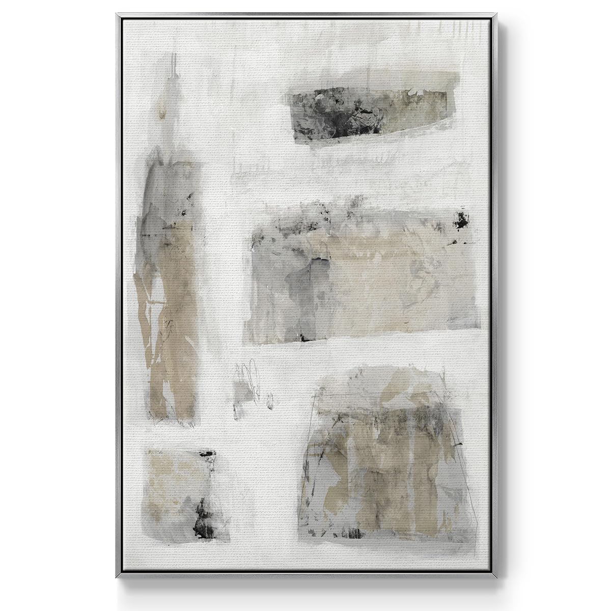 Canvas Home Decor Paintings Rustic Stone Wall Patterns Abstract Silver Floater Frame Wall Prints for Office Kitchen Hotel (37"L x 25"W / A Simple Love II V30)