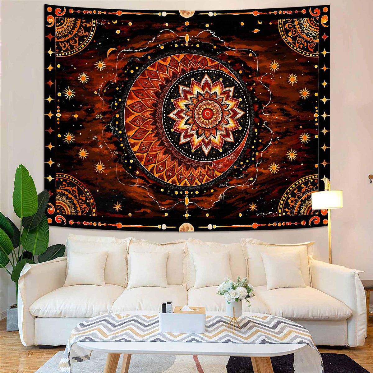 Celestial Mandala Tapestry (80"L x 60"W / Red Yellow Black)