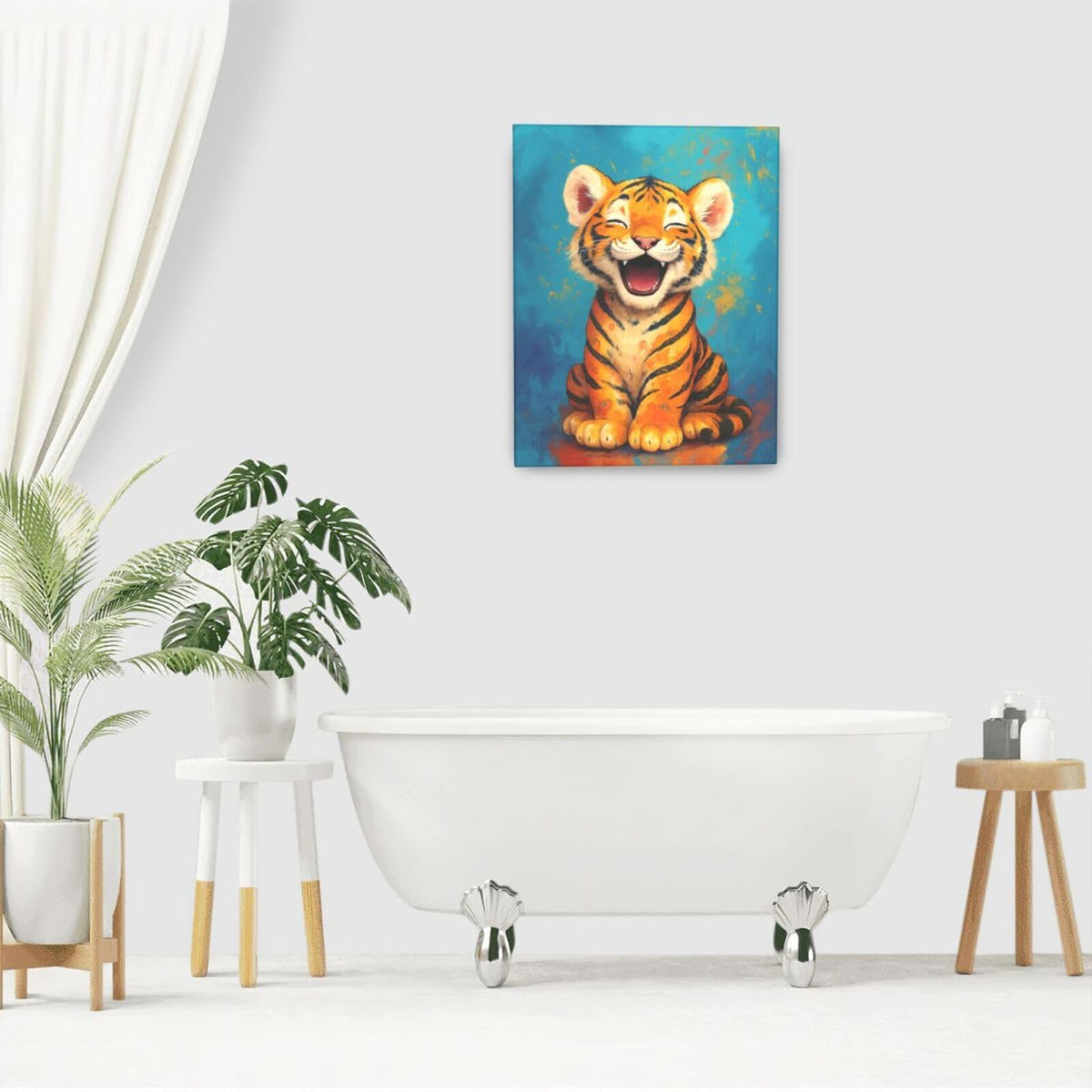 Banksy Tiger Nursery Wall Art For Kids Cute Animal Bathroom Canvas Wall Decor Cartoon Pictures Paintings Prints Artwork Framed Decorations For Girls Boys Children's Room Bedroom Living Room Gifts 16" x 20" (Tiger / 20"L x 16"W)