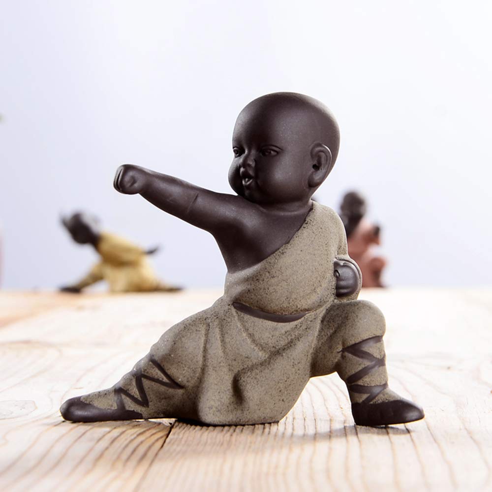Miniature Buddha Figurine Ceramic Little Cute Buddha Statue Monk Figurine Creative Chinese Delicate Ceramic kung fu Little Monks (Type 3)