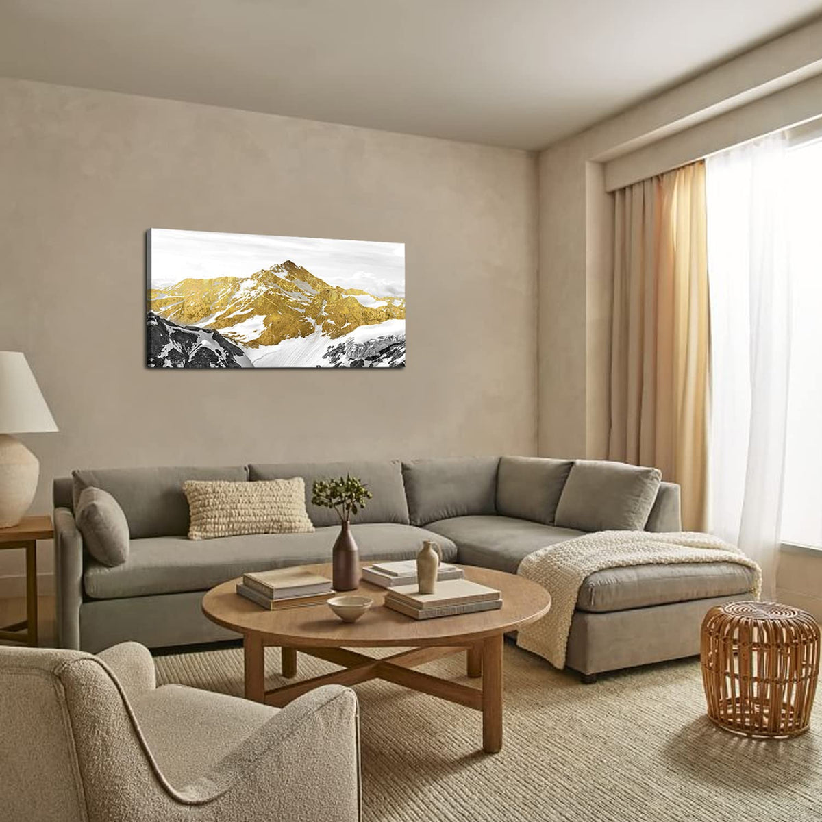 Golden Mountain Canvas Wall Art for Living Room Snowy Mountains Hill Landscape Wall Decor Abstract Black and Gold Mountain Scenery Print Picture Large Artwork for Bedroom Office Home Decoration 20x40" (40"L x 20"W / Golden Mountain)