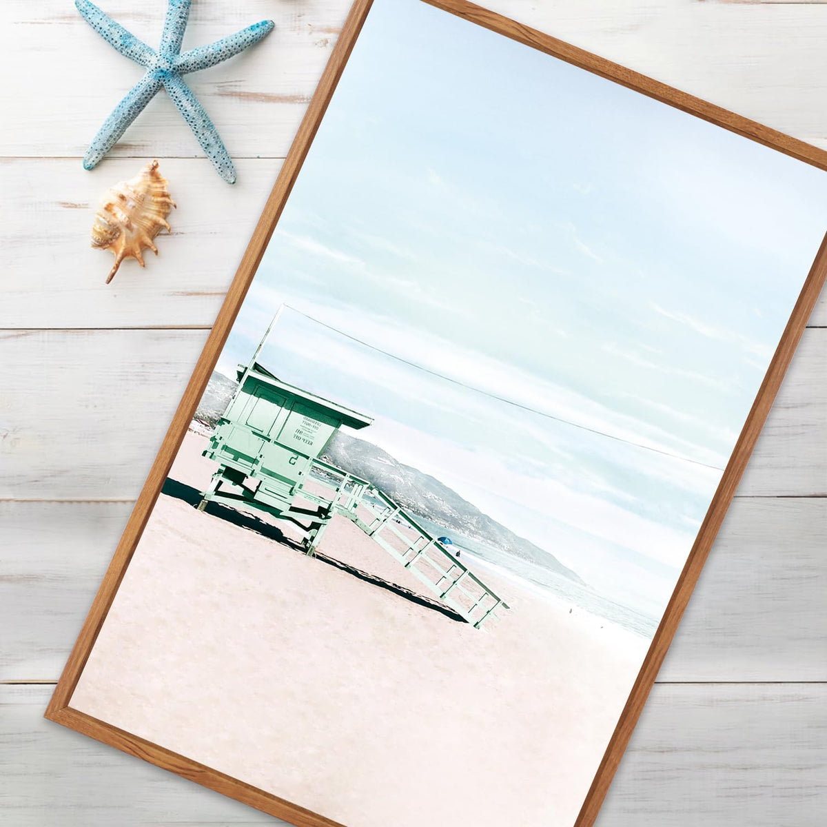 Coastal Beach Framed Wall Art Tropical Palm Tree Ocean Surfing Decor (Ocean / 16"L x 24"W)
