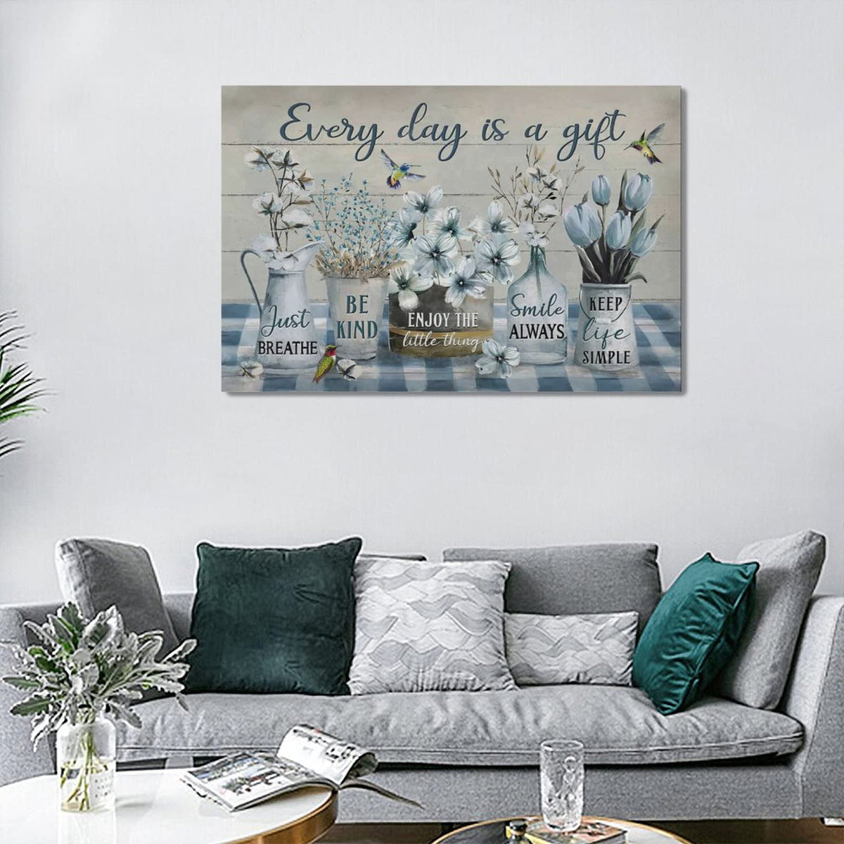 Farmhouse Flower Bathroom Decor Wall Art Rustic Flower Every Day Is A Gift Floral Spring Summer Pictures Wall Decor Canvas Painting Prints Artwork Framed for Bedroom Living Room 24"x16" (Everyday Is A Gift / 24"L x 16"W)
