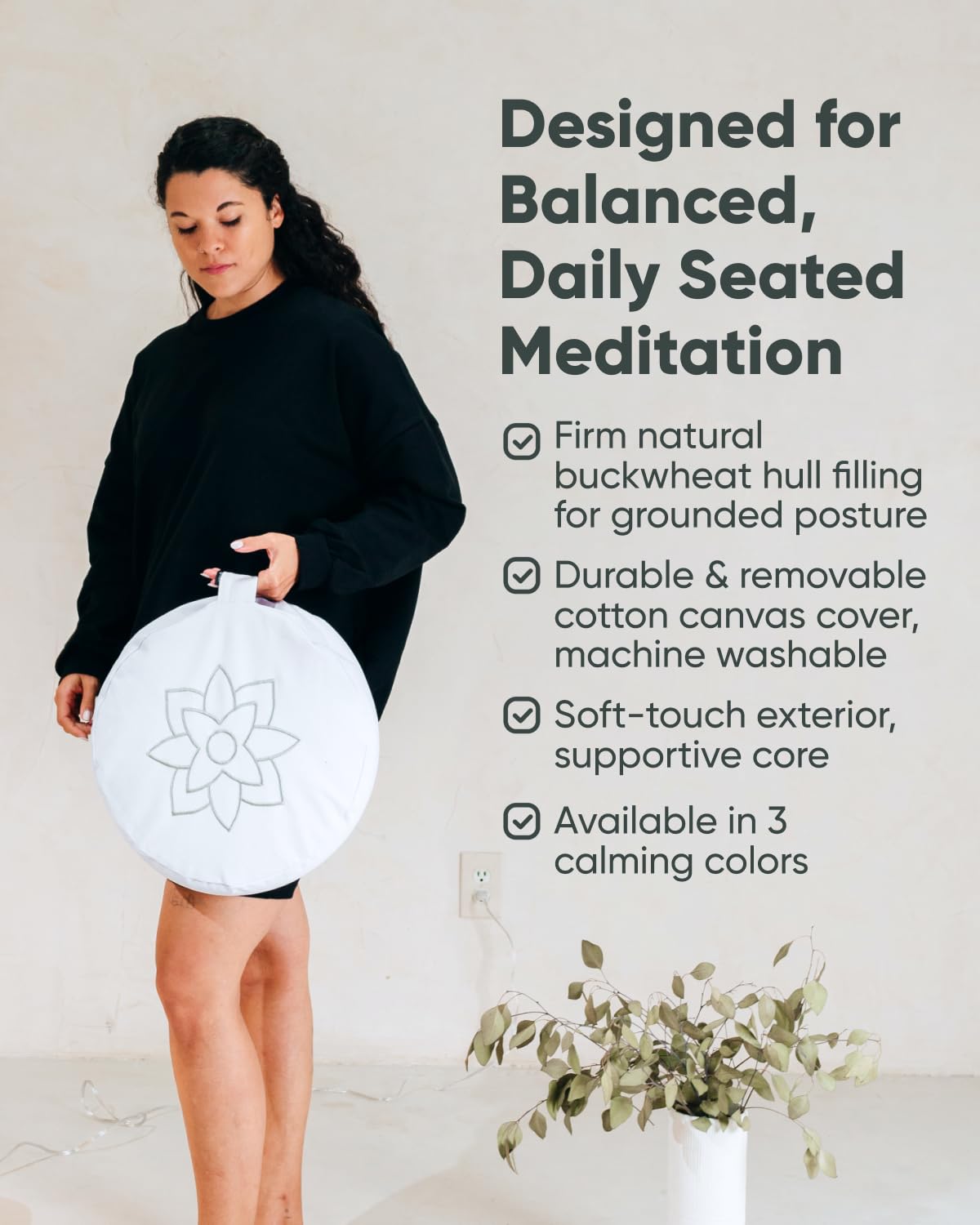 Mindful & Modern Large Meditation Cushion for Zafu Yoga (Round - White)