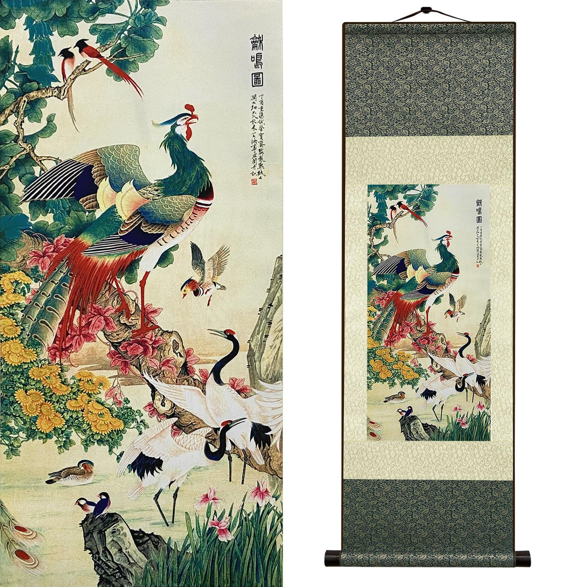 Harmony Bird Wall Art Silk Scroll (HJ-K004)