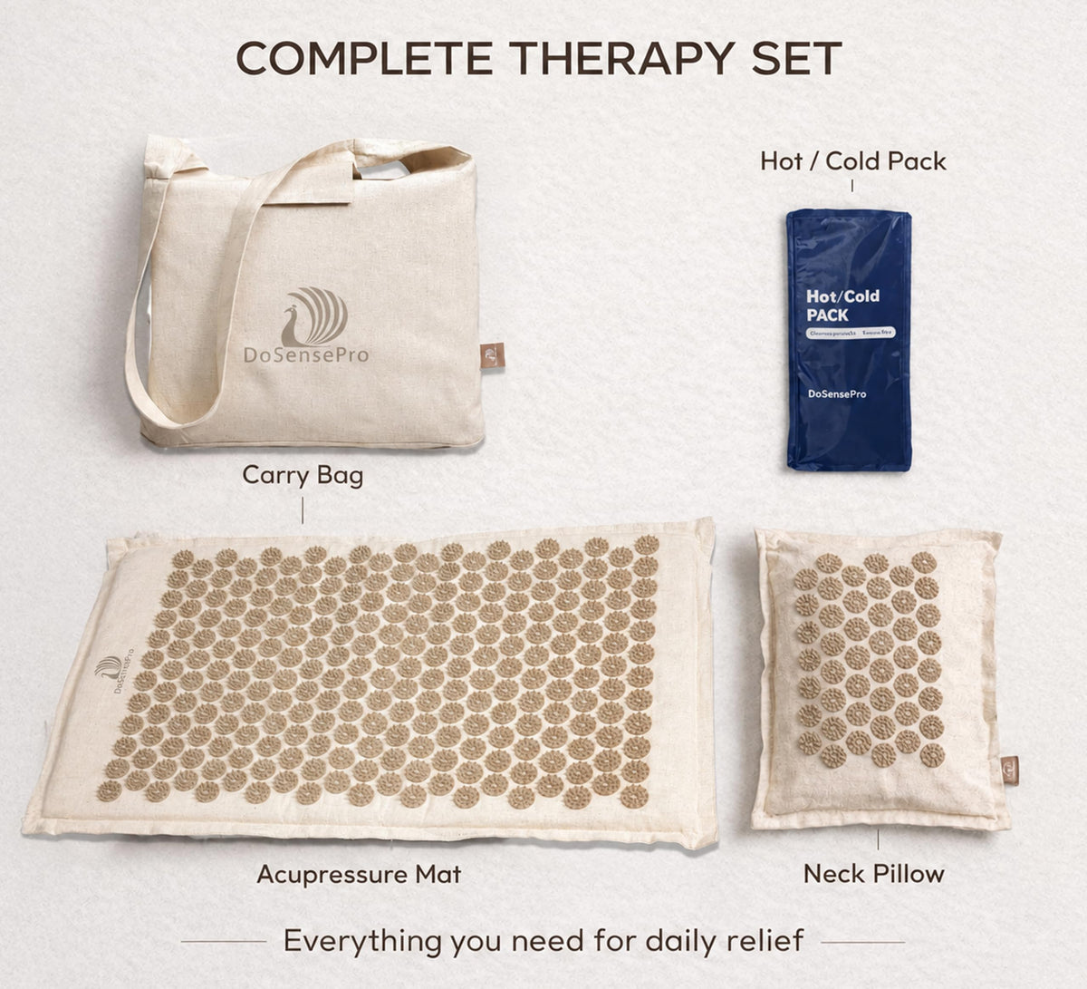 Acupressure Mat and Pillow Set (Natural Linen Beige)