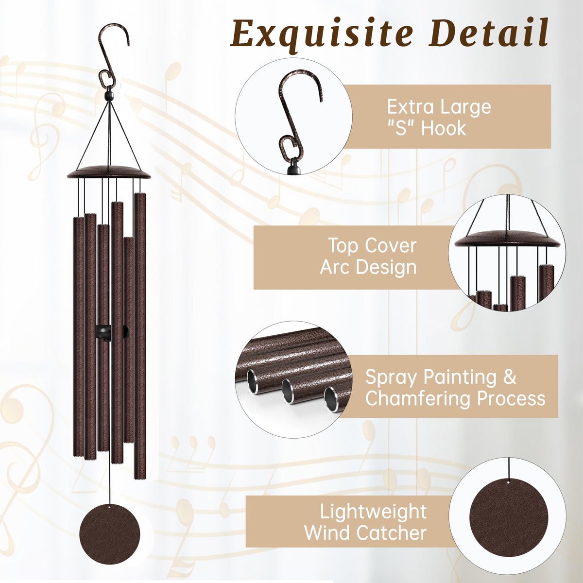 38" Wind Chimes for Outside (Thick Frosted Brown / 38")
