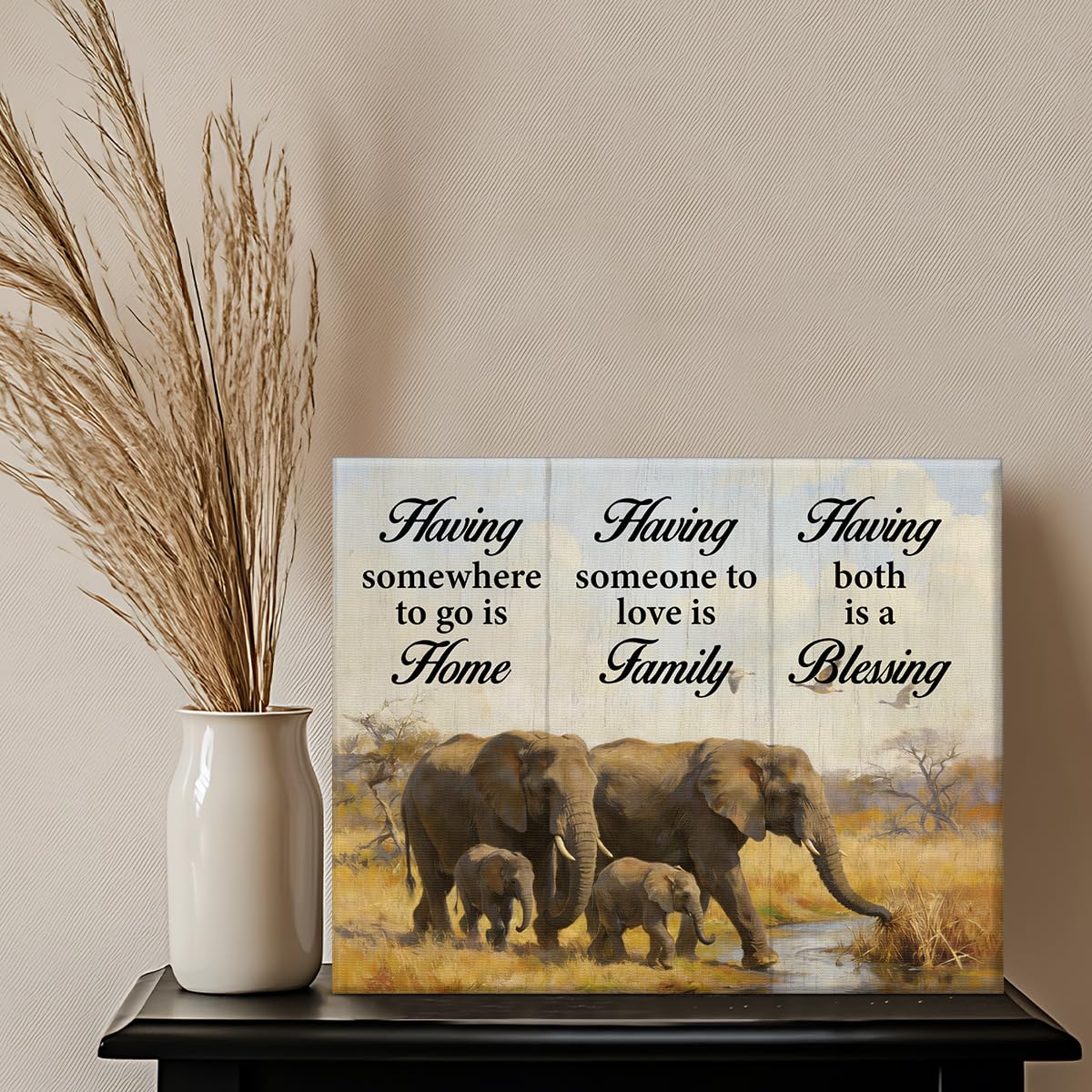 Elephant Family Love Canvas Wall Art Family Home Blessing Poster Wall Decor (Elephant Family Love)