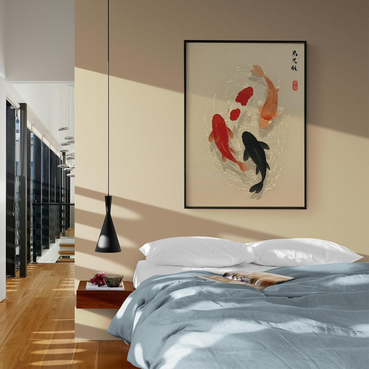 Japanese Koi Fish Black Framed Poster Minimalist Asian Wall Art 24x36 inch Vintage Zen Water Painting Modern Oriental Fish Artwork Japan Decor Aesthetic Prints for Living Room Bedroom Office Ready to hang (Black Framed / Japanese Artwork / 36"L x 24"W)