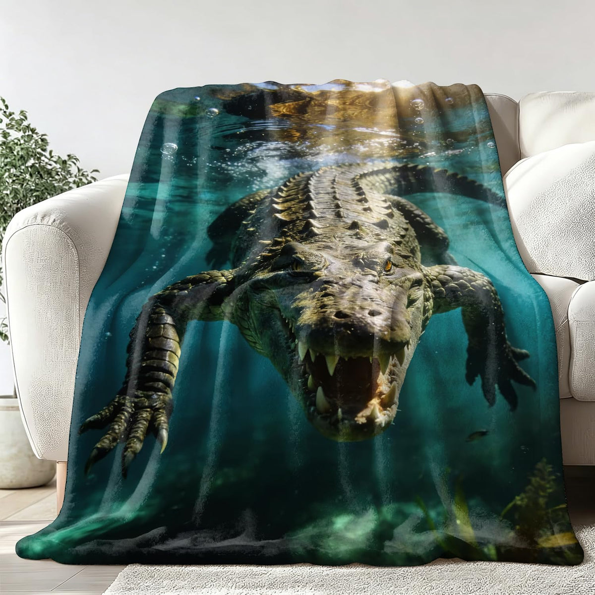 Crocodile Throw Blanket Wildlife Animal Soft Cozy Plush Flannel 60"X80" (Crocodile / 60"X80")