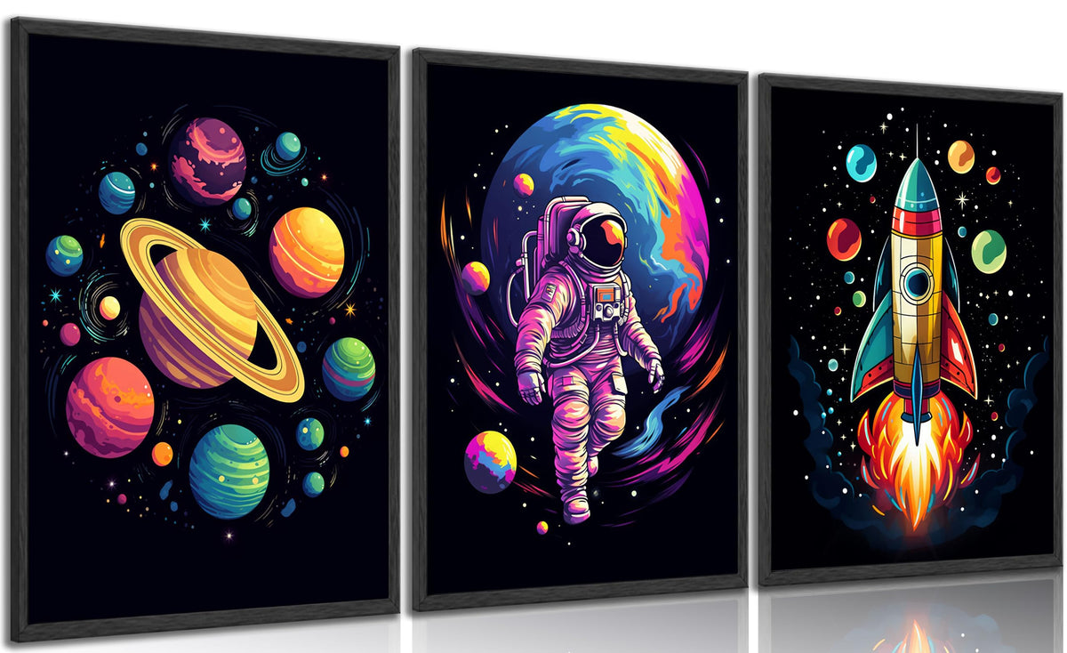 3PCS Outer Space Astronaut Canvas Wall Art (Astronauts / 24"L x 16"W-Unframed)