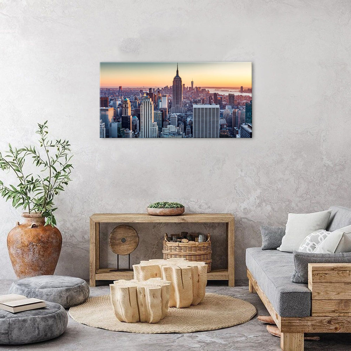 New York City Skyline Wall Art Living Room Modern Building Picture 20x40 (40"L x 20"W / New York)
