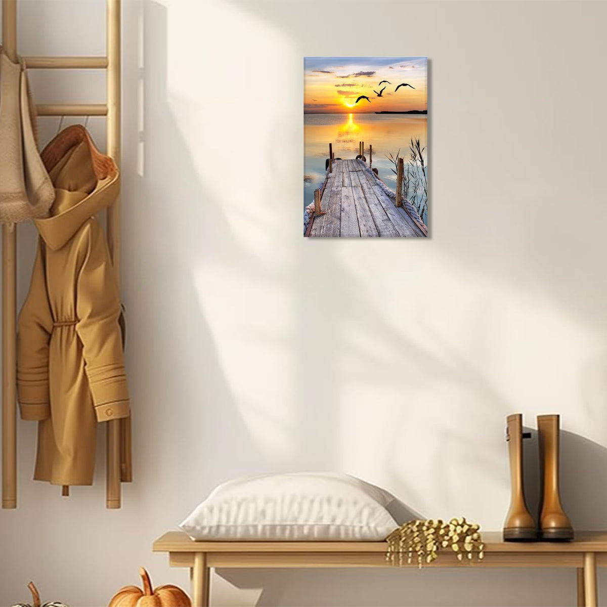 Sunset Wall Art Lakeside Pier Trail Canvas prints Sunset Nature Landscape Painting for Home Living Room Bedroom Office (Sunset Pier / 16X24inch)