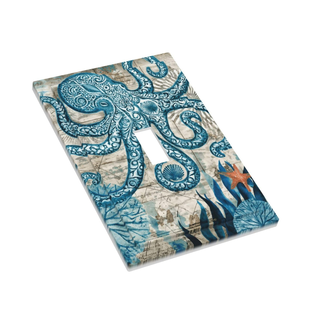 Nautical Ocean Starfish Octopus Decorative 1 Gang Light Switch Cover Single Toggle Switch Wall Plate Cover Electrical Switchplate Faceplat Room Decor (Nautical Ocean Starfish Octopus / Toggle Mid 1-Gang)
