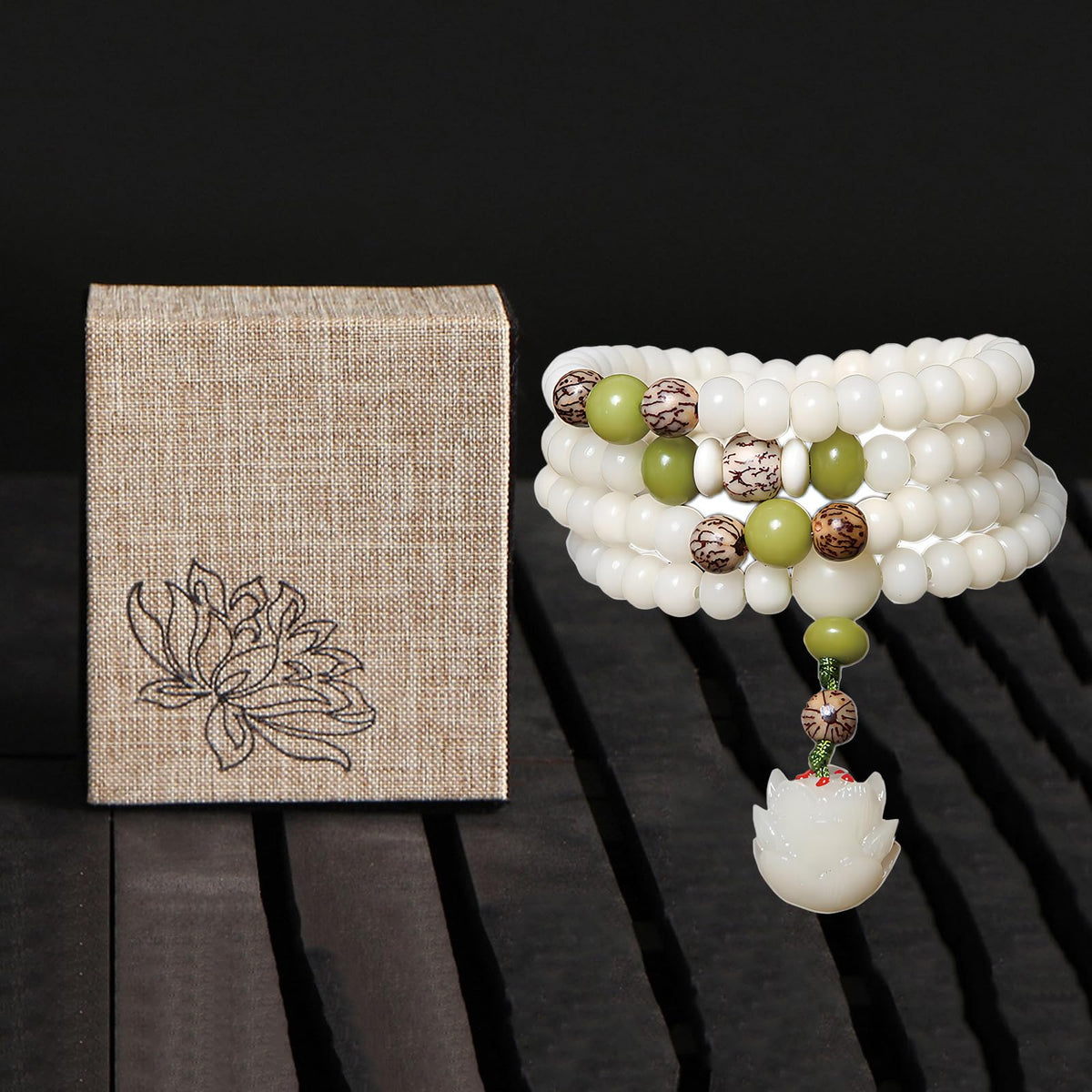 Mala Bead Strand Bracelet (8mm White Jade Bodhi)