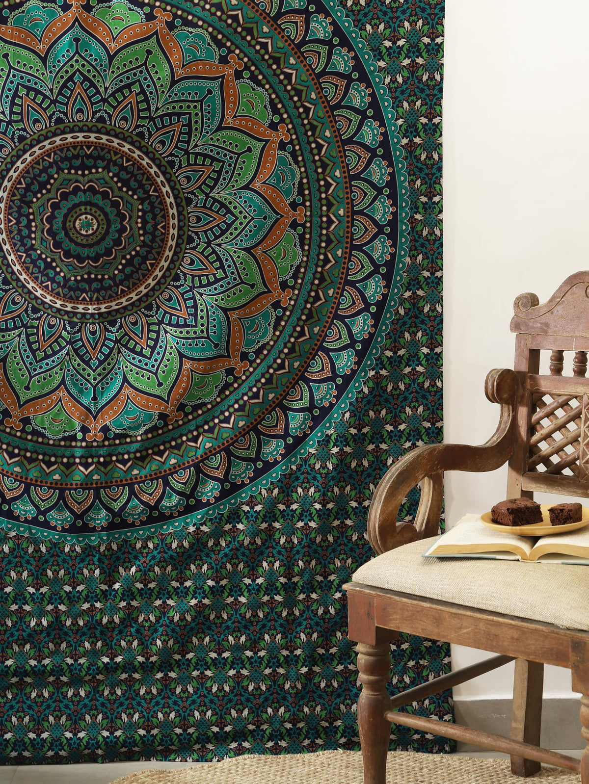 Mandala Hippie Psychedelic Ombre Tapestry Wall Hanging (82"L x 54"W / Tarqouise)
