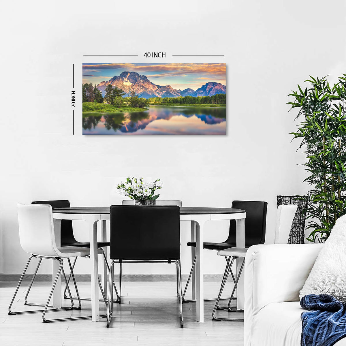 Nature Canvas Wall Art Mountain Forest Picture Oxbow Bend Grand Teton Landscape Poster for Bedroom Nature Sunset Snake River Scenery National Park Prints Artwork Living Room Home Decoration 20x40" (40"L x 20"W / Wyoming Mountain)
