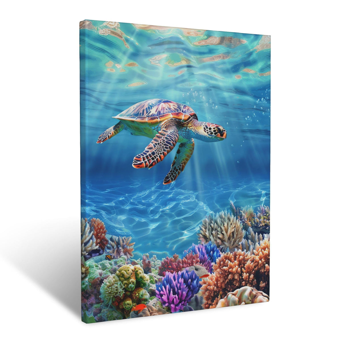 Sea Turtle Canvas Wall Art Coastal Ocean Painting Framed ArtWork 20"x24" (Sea Turtle / 24"L x 20"W)