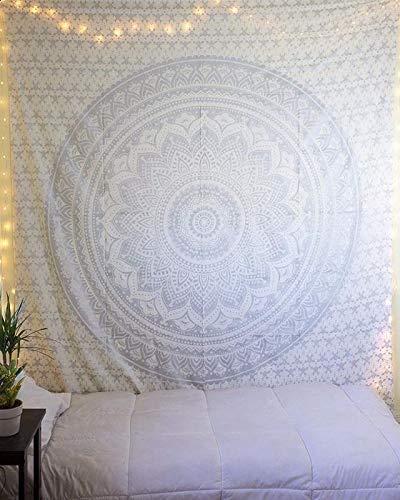 Ombre Wall Hanging Bohemian Tapestry (Silver / 60"L x 54"W)