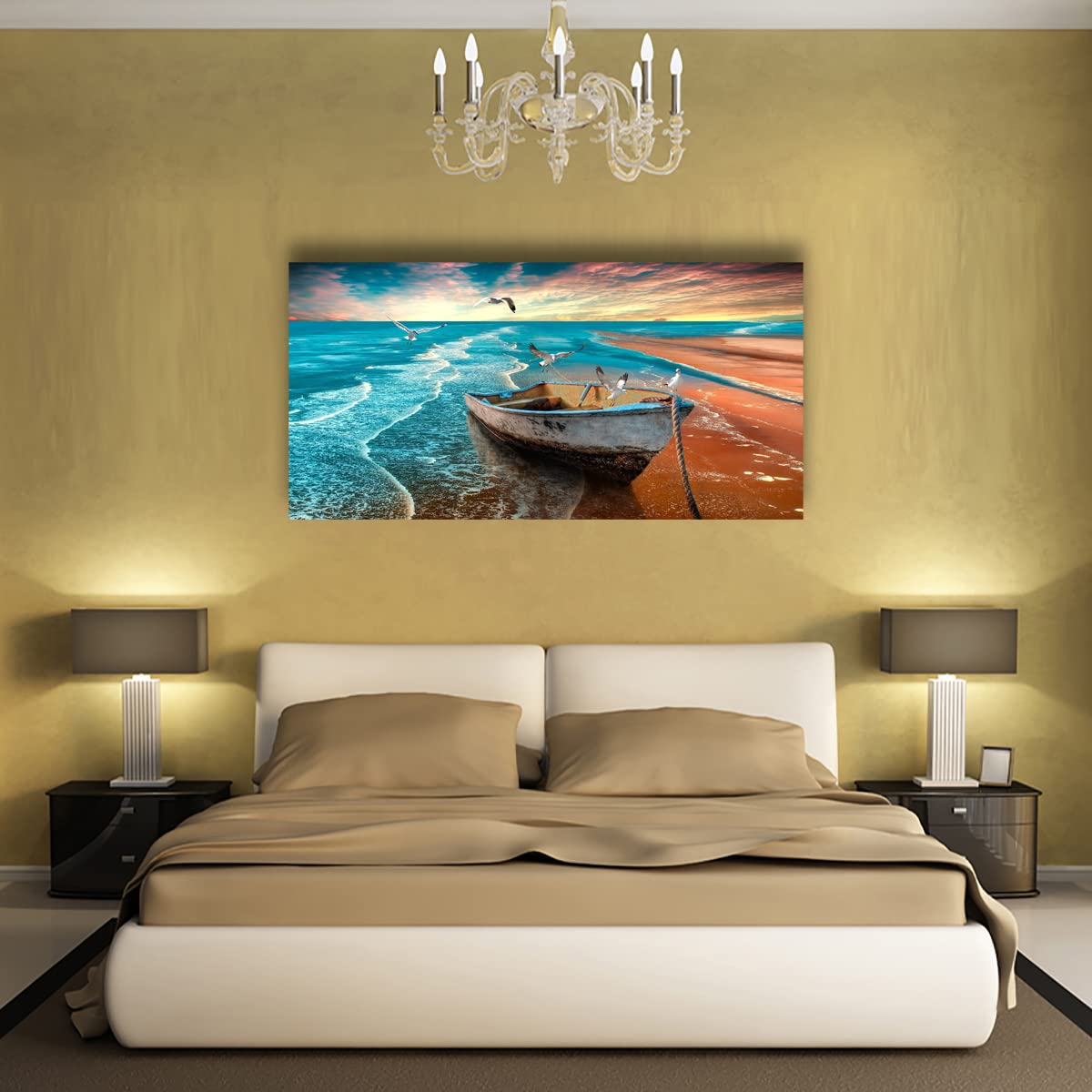 Beach Sunset Pictures Canvas Wall Art For Living Room Bedroom Wall Decor (40"L x 20"W / Beach Sunset Pictures Canvas Art)